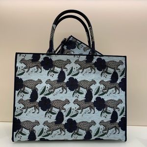 💕 NWOT FURLA Opportunity L Tessuto Jacquard St Lince Toni Azzurro Tote $275